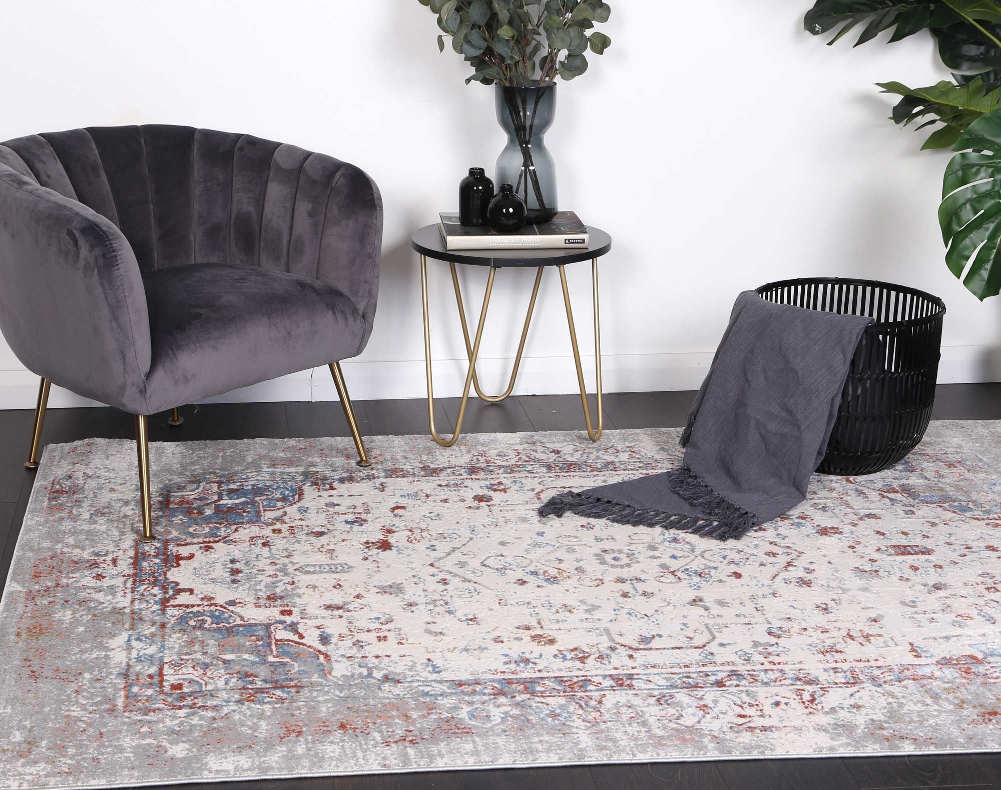 Amelia Grey Multi Contemporary Rug 160x230 cm featuring abstract designs in grey tones, perfect for modern home decor.