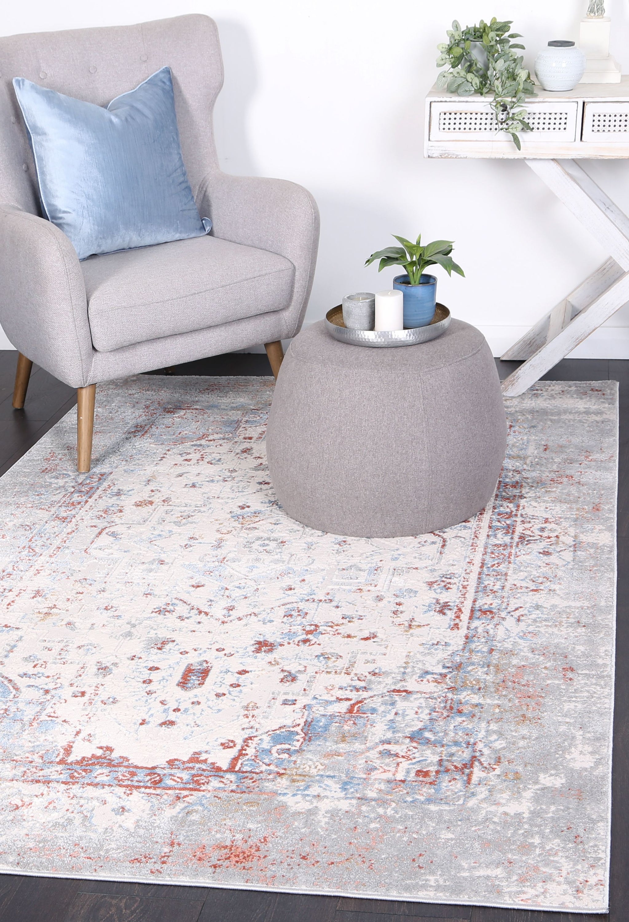 Amelia Grey Multi Contemporary Rug 160x230 cm featuring abstract designs in grey tones, perfect for modern home decor.