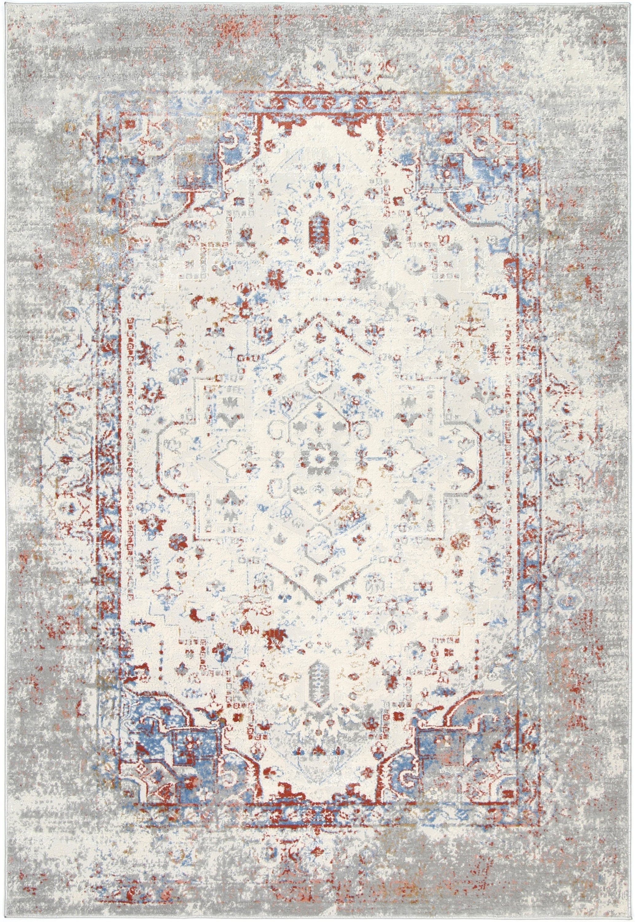 Amelia Grey Multi Contemporary Rug measuring 80x300 cm with abstract designs, soft texture, and vibrant colors, perfect for modern decor.