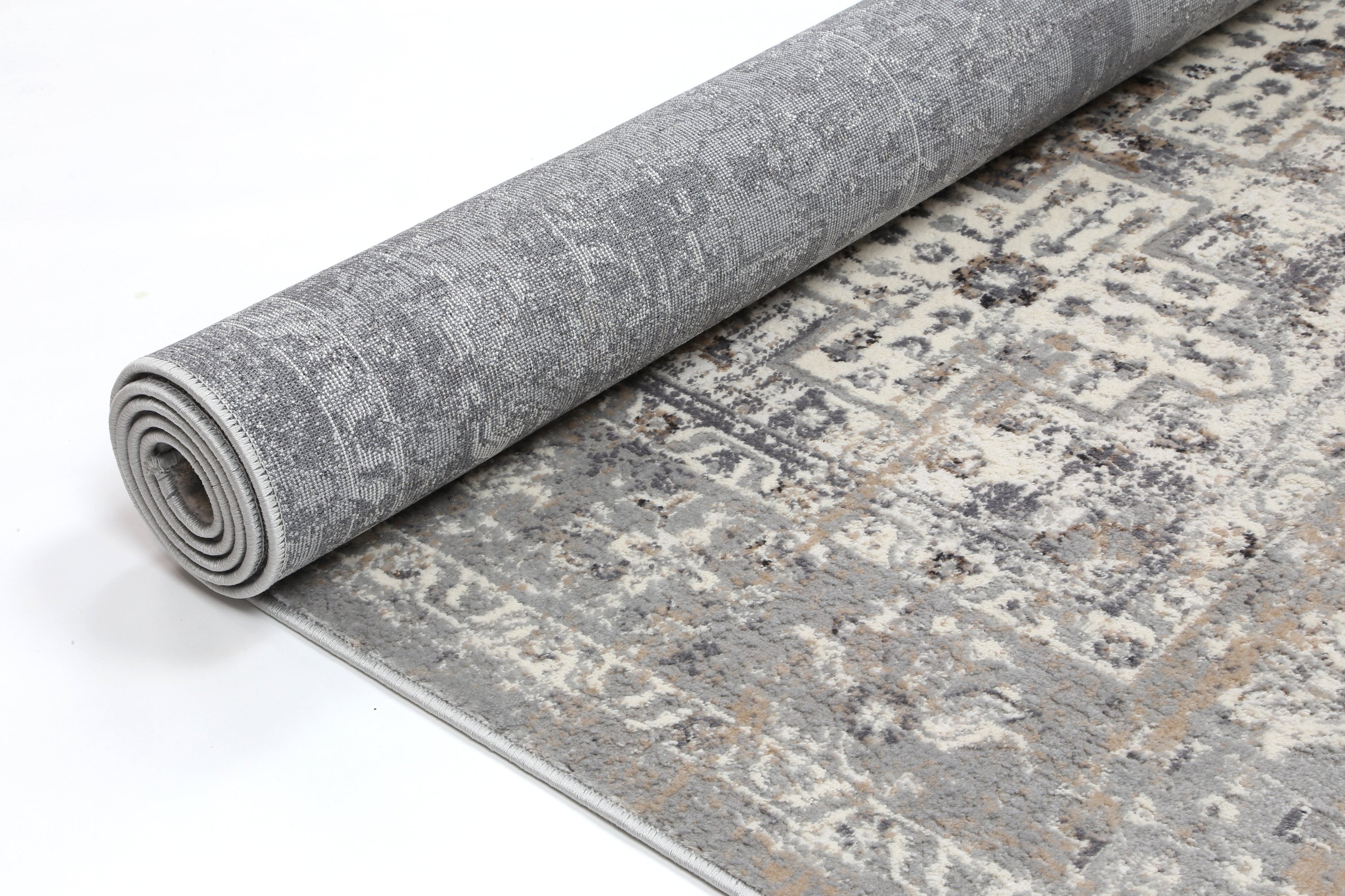 Amelia Grey Oriental Rug 200x290 cm featuring abstract designs in soft polyester and polypropylene, perfect for home decor.