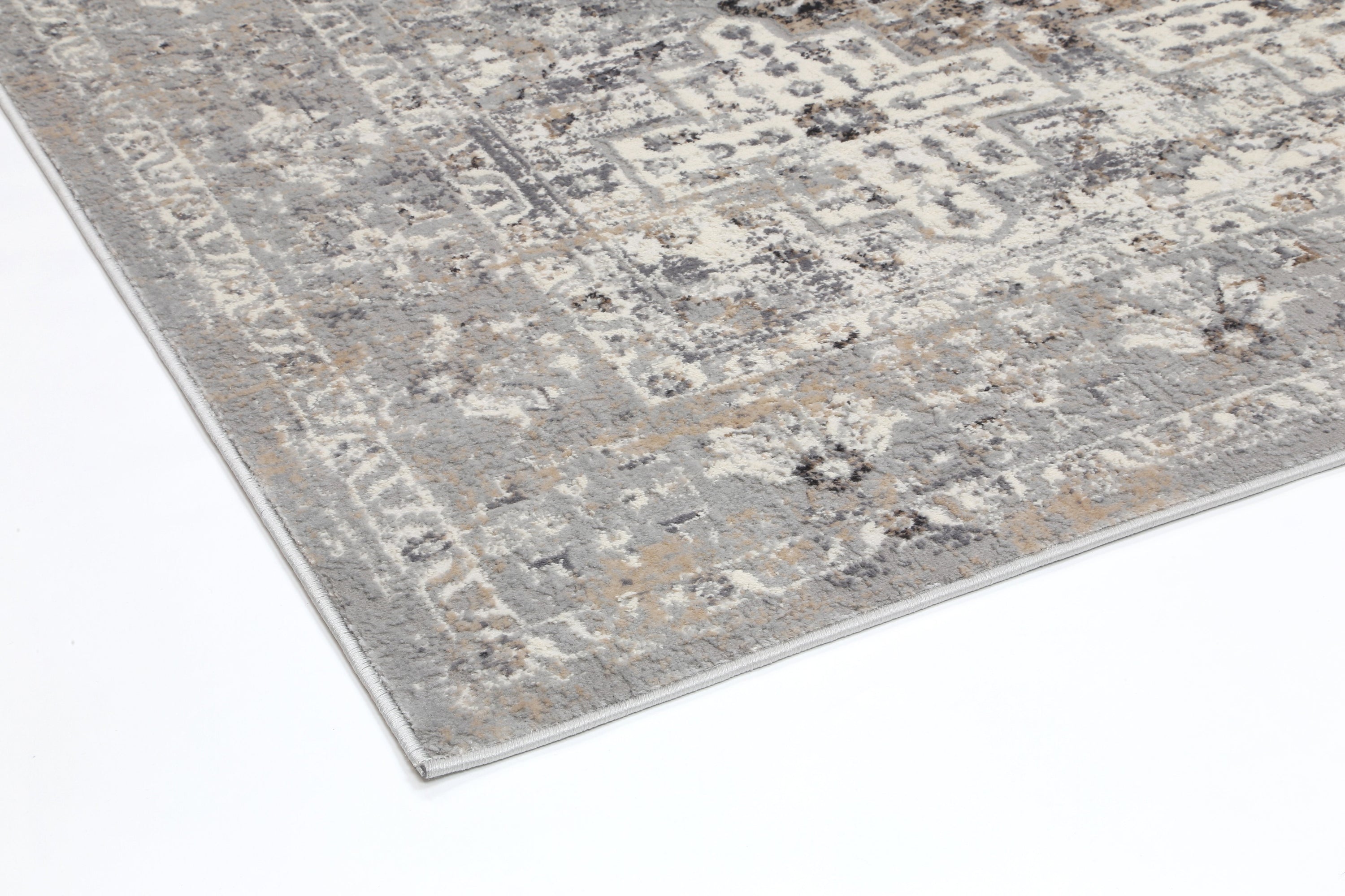 Amelia Grey Oriental Rug 200x290 cm featuring abstract designs in soft polyester and polypropylene, perfect for home decor.