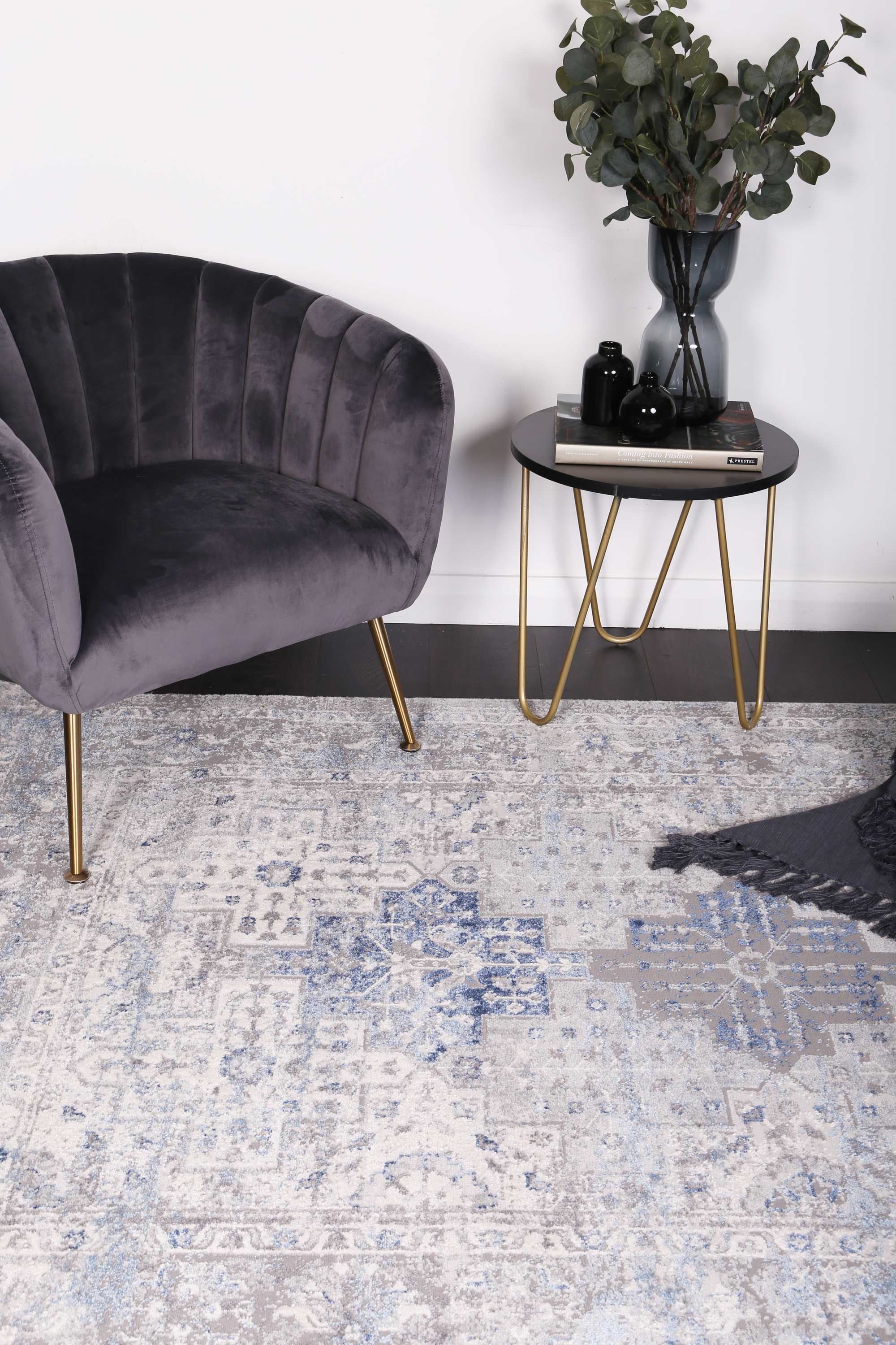 Amelia Navy Blue Oriental Rug measuring 160x230 cm with abstract designs, perfect for enhancing home decor.