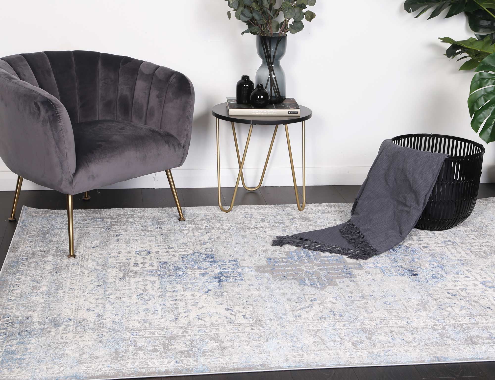 Amelia Navy Blue Oriental Rug measuring 160x230 cm with abstract designs, perfect for enhancing home decor.