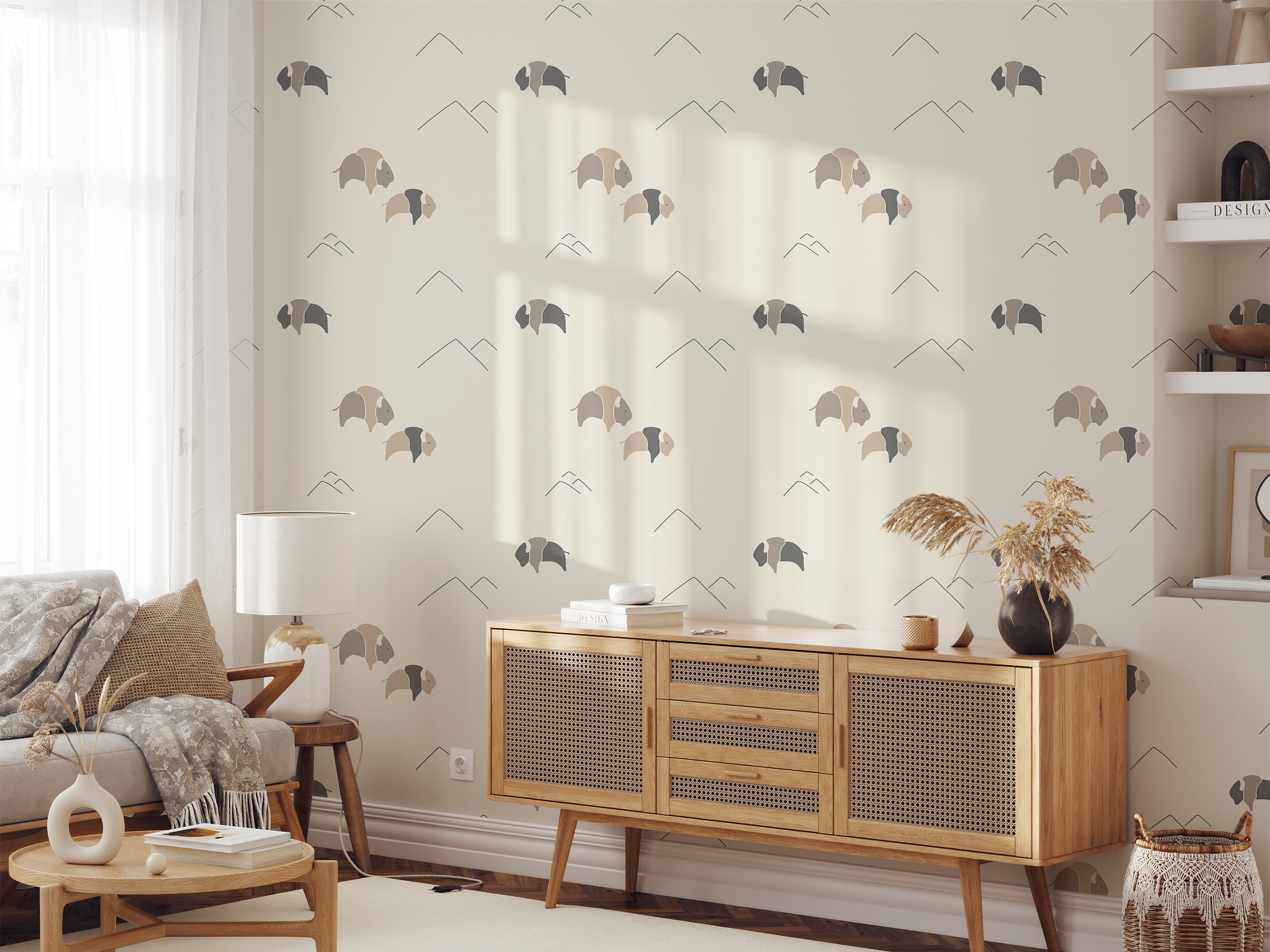 American Bison Wallpaper featuring vibrant colors and modern design, perfect for home decor.