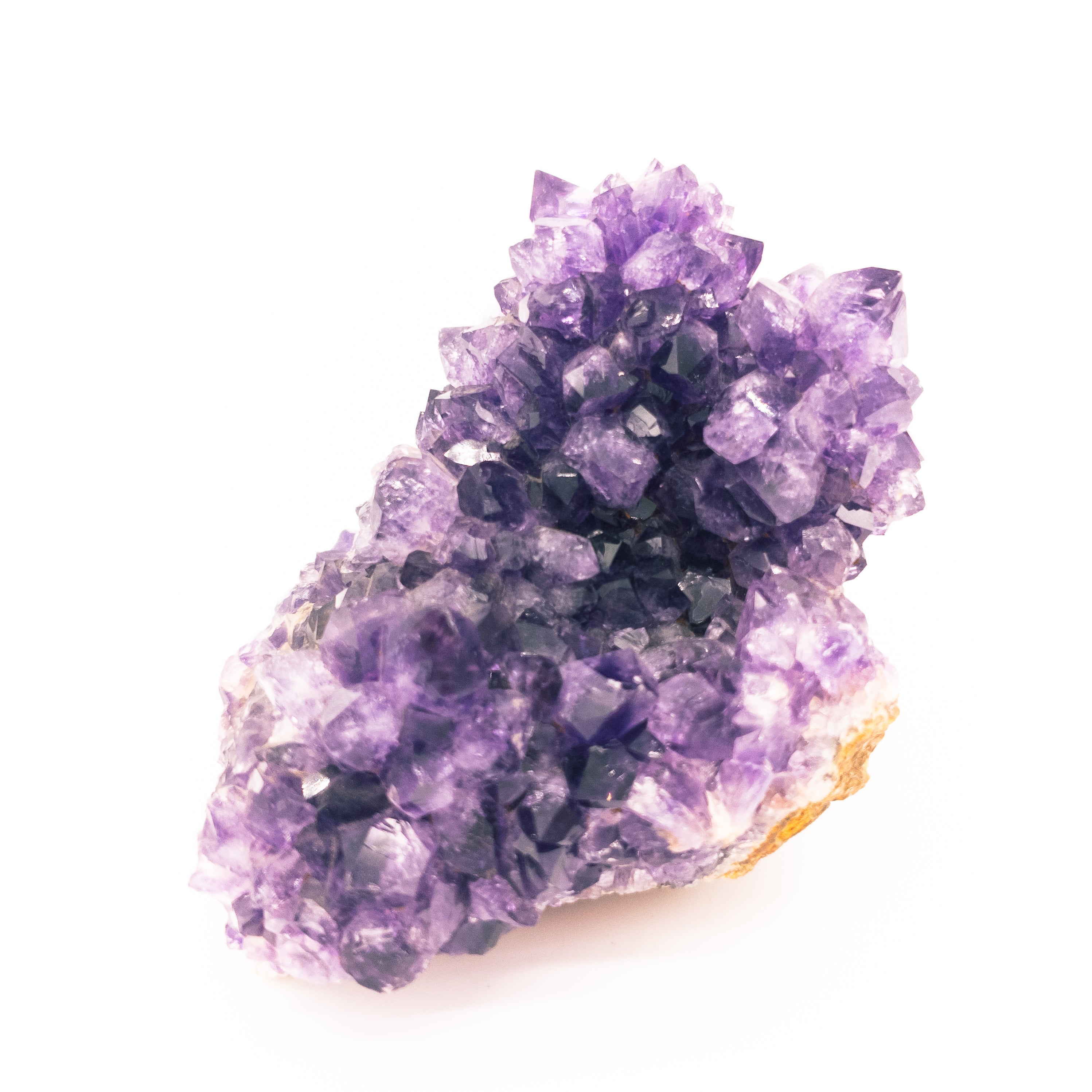 A beautiful grade A amethyst flower cluster with druzy crystals on all sides, measuring 3 inches by 3 inches, sourced from Brazil.