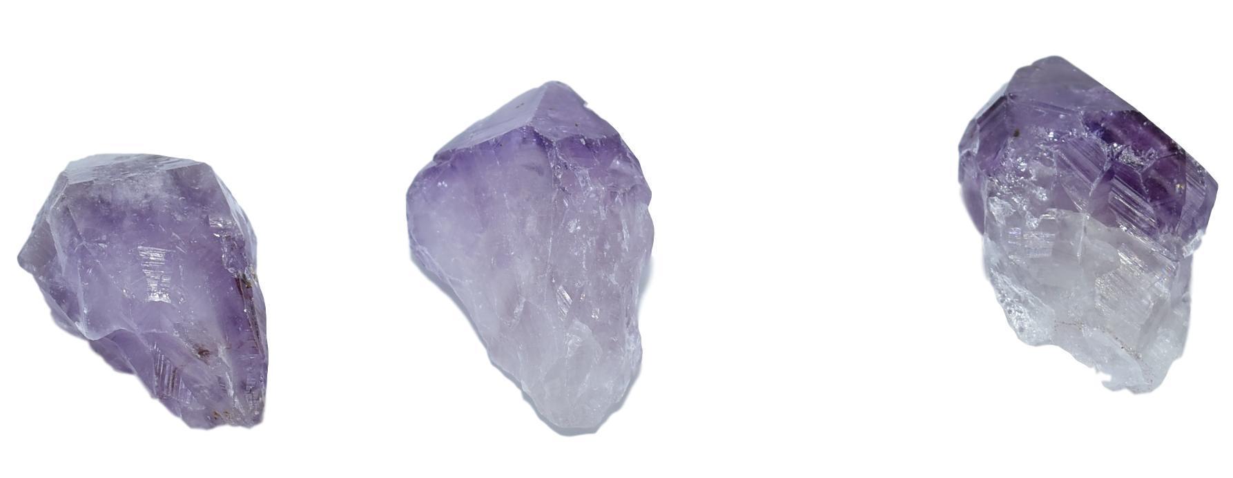 Two deep purple amethyst points, one small and one medium, showcasing their natural beauty and clarity.