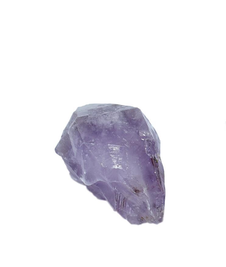 Two deep purple amethyst points, one small and one medium, showcasing their natural beauty and clarity.