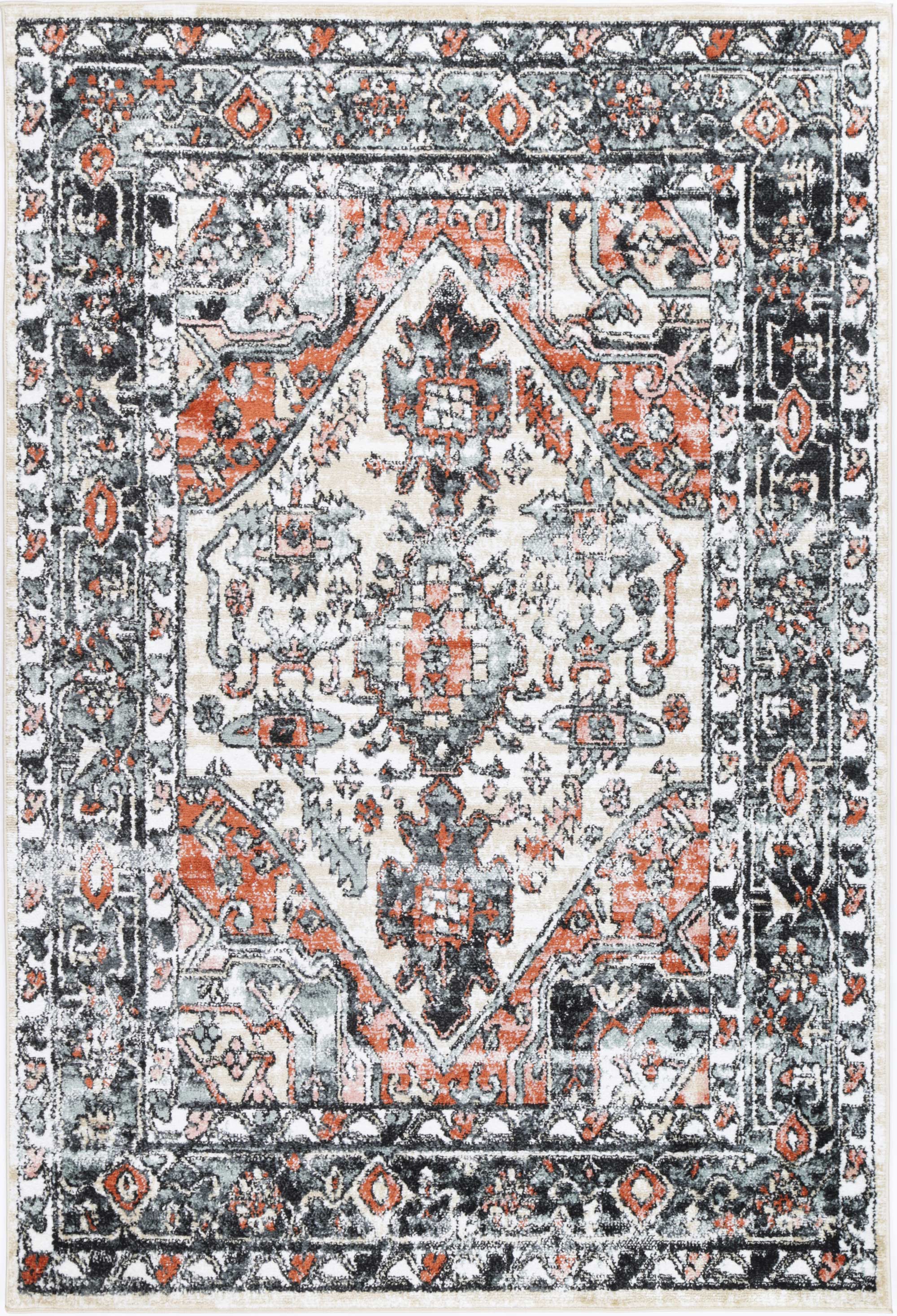 Anatolia Traditional Beige Black Rug 200x290cm featuring intricate patterns in beige, black, and terracotta colors, ideal for home decor.