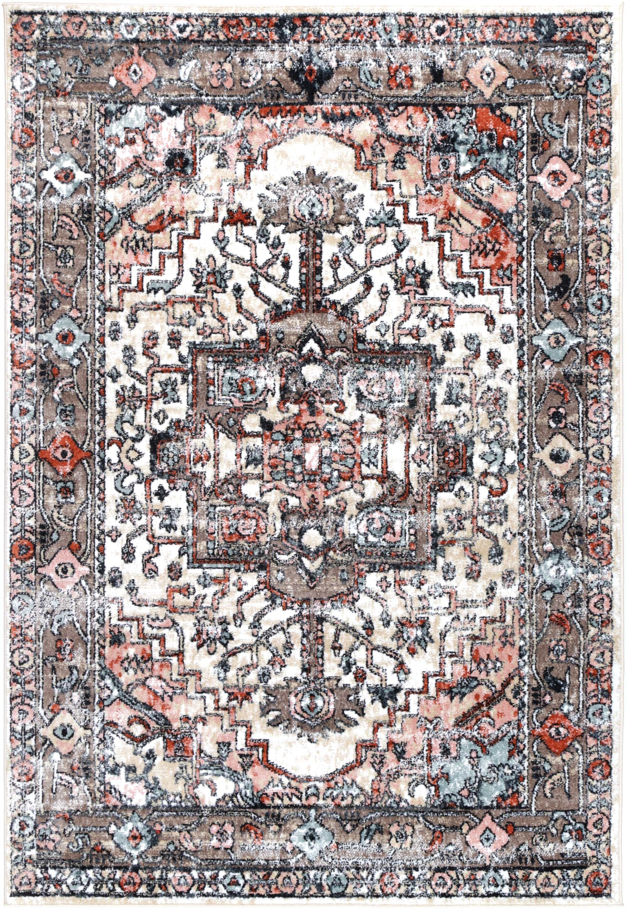 Anatolia Traditional Beige Rug 160x230cm featuring a beautiful antique design with a color palette of black, grey, cream, and terracotta.