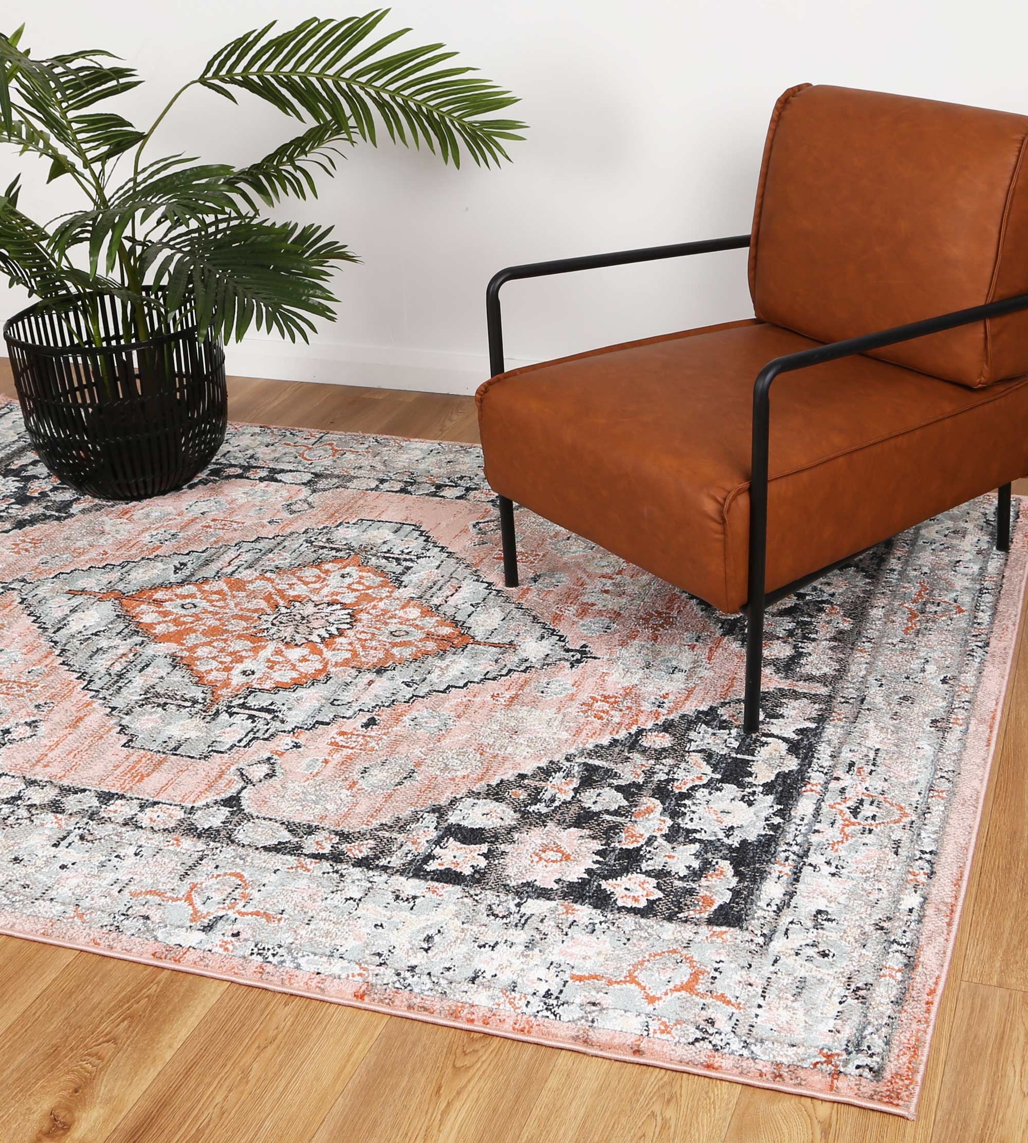 Anatolia Traditional Black Beige Rug 160x230cm showcasing intricate patterns in black, beige, and terracotta colors, perfect for enhancing home decor.