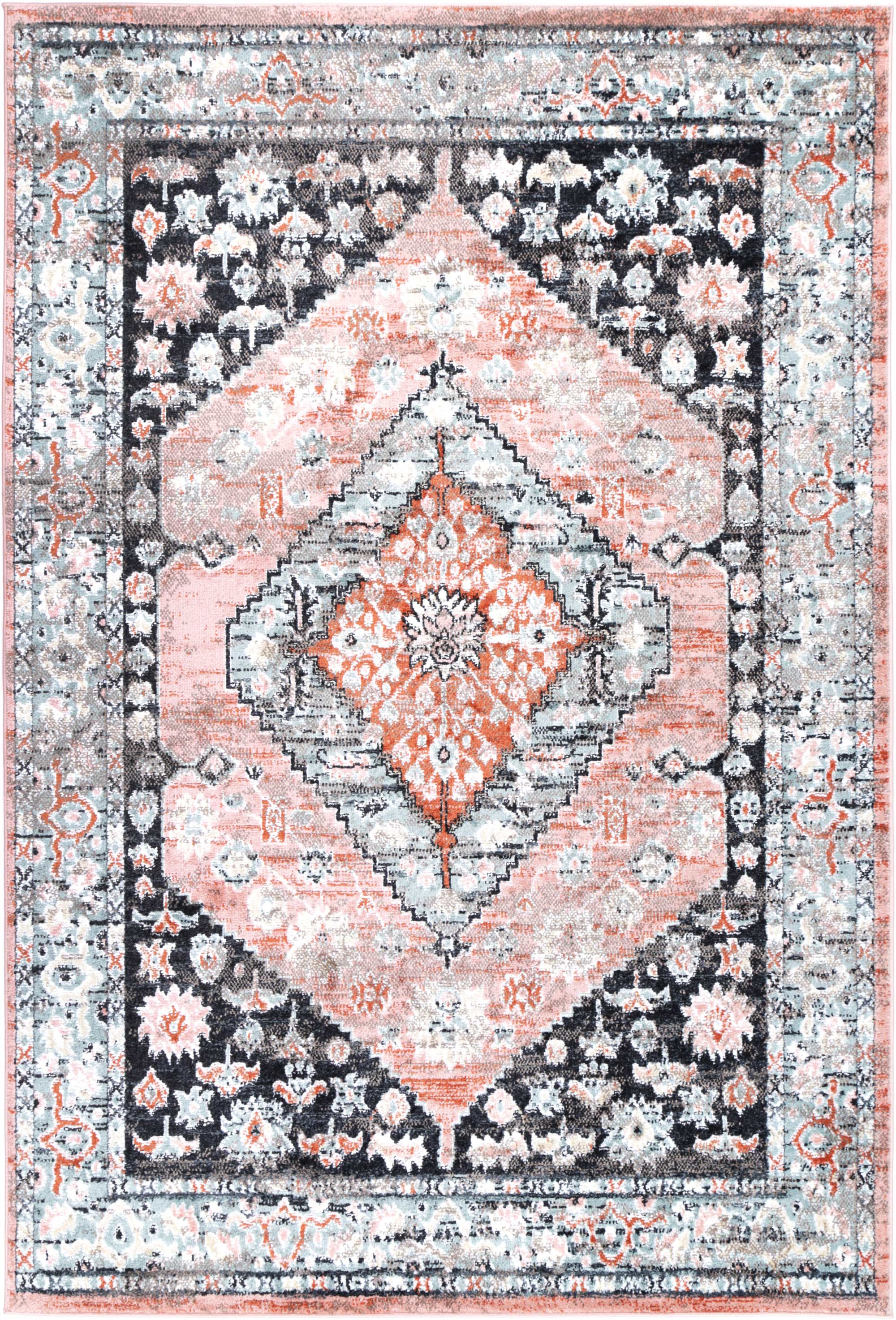 Anatolia Traditional Black Beige Rug 200x290cm showcasing intricate patterns and a blend of black, beige, and terracotta colors.