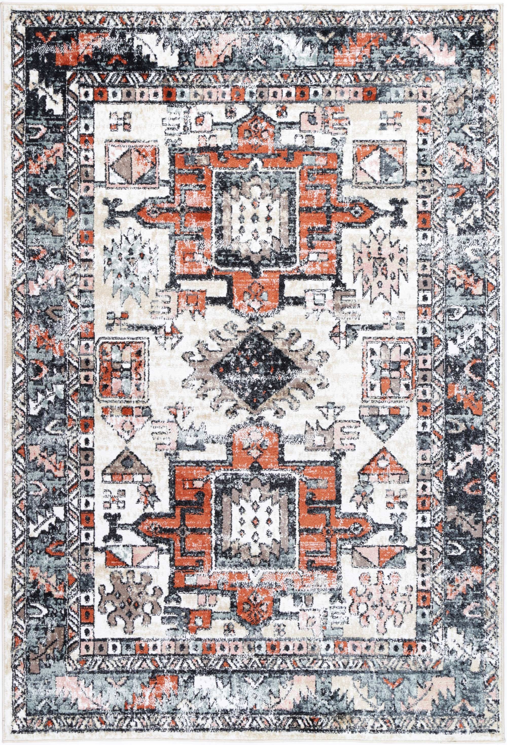 Anatolia Traditional Black Cream Rug 160x230cm showcasing intricate patterns in black, grey, cream, and terracotta colors, perfect for enhancing home decor.