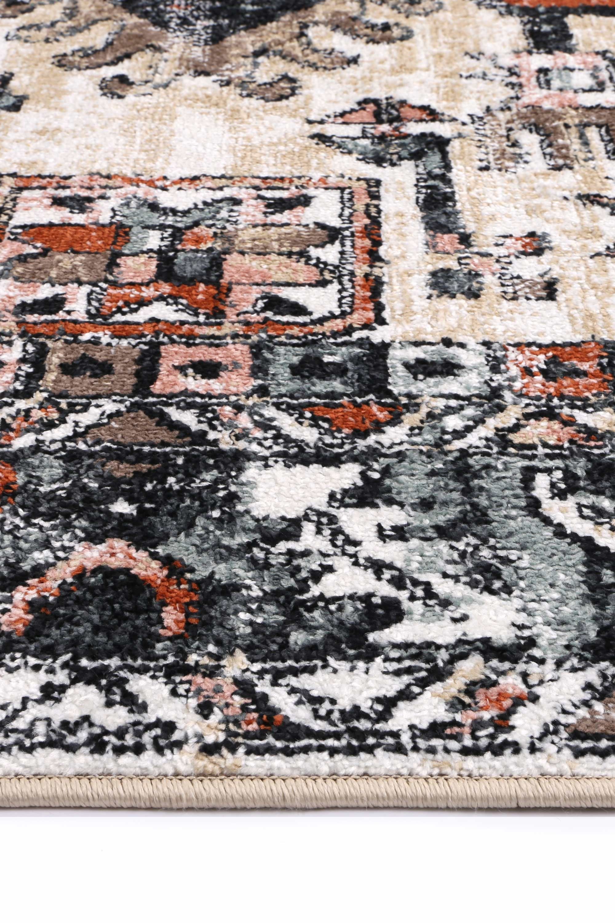 Anatolia Traditional Black Cream Rug 160x230cm showcasing intricate patterns in black, grey, cream, and terracotta colors, perfect for enhancing home decor.