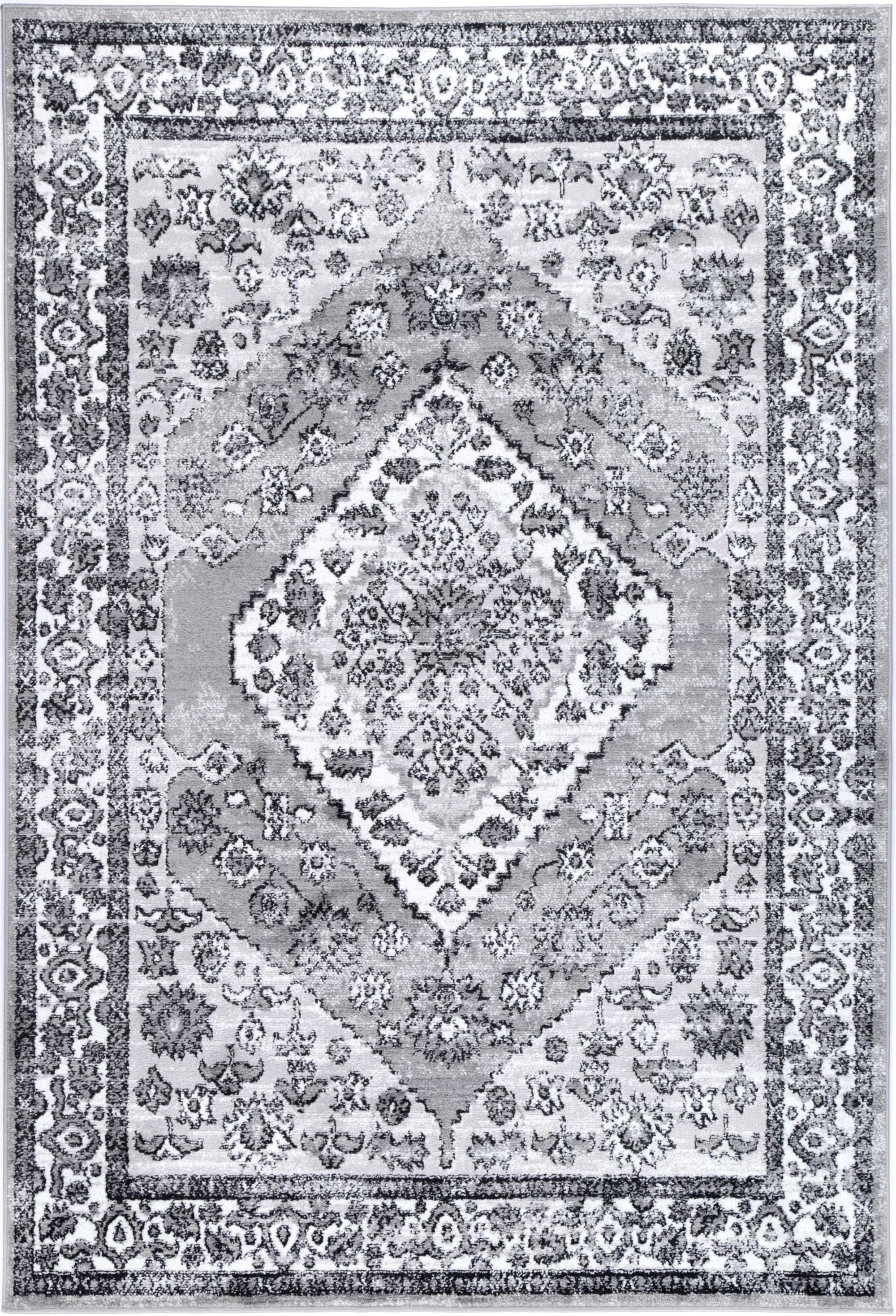 Anatolia Traditional Grey Black Rug measuring 160x230cm, featuring an antique design with a color palette of black, grey, cream, and terracotta.