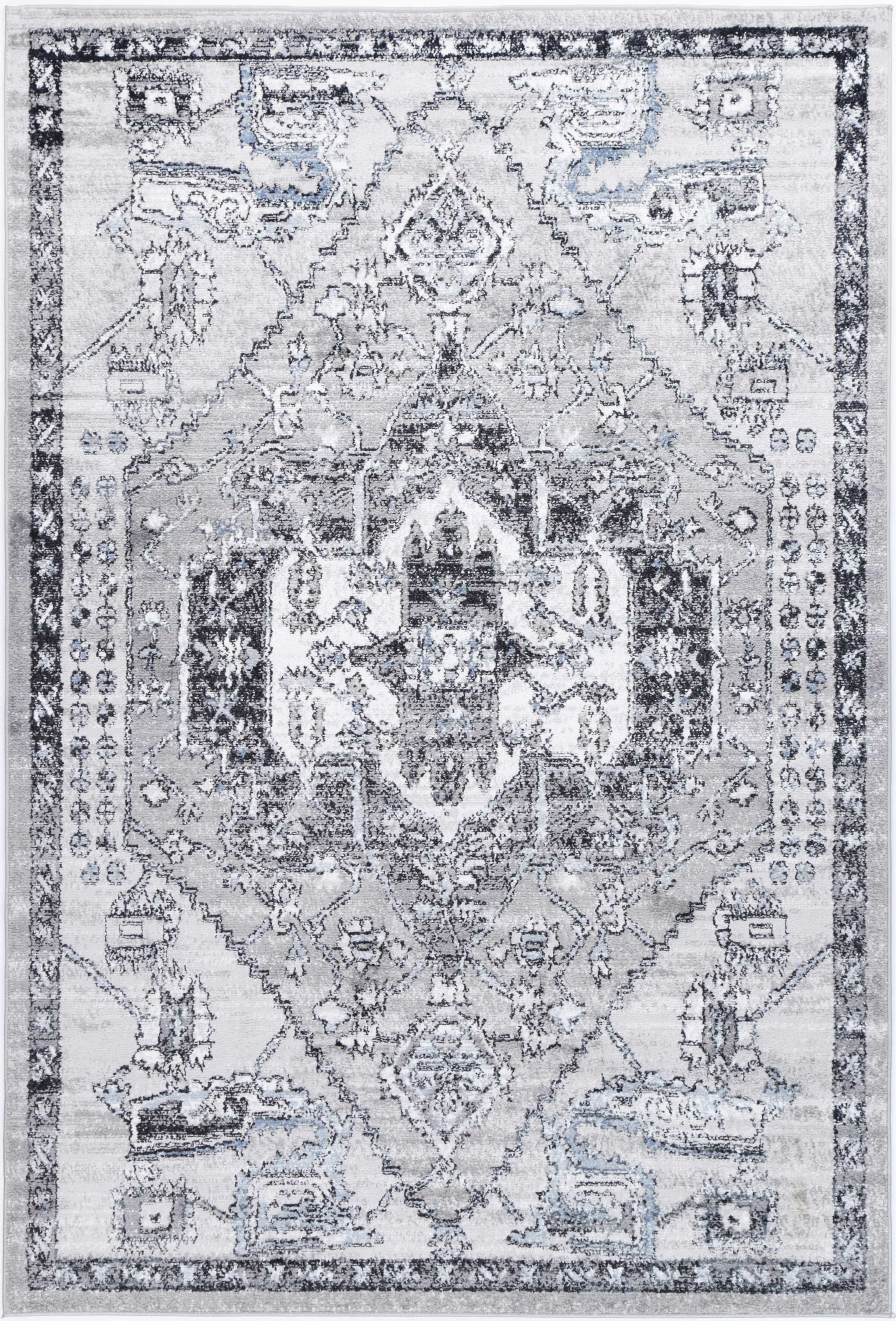 Anatolia Traditional Light Grey Rug measuring 280x380cm, featuring a blend of black, grey, cream, and terracotta colors with a soft texture.