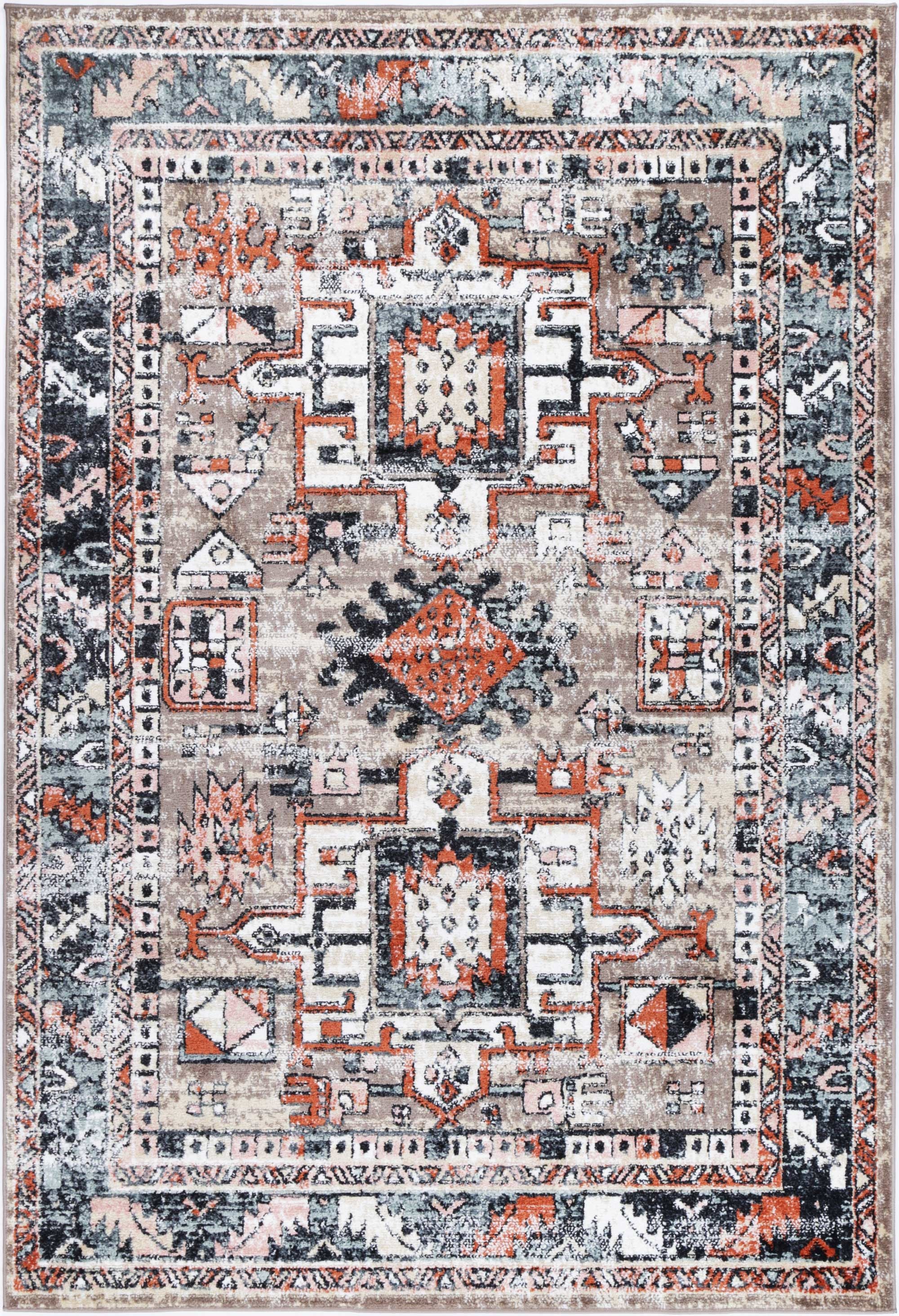 Anatolia Traditional Multi Rug 160x230cm showcasing an antique design with a color palette of black, grey, cream, and terracotta, perfect for home decor.