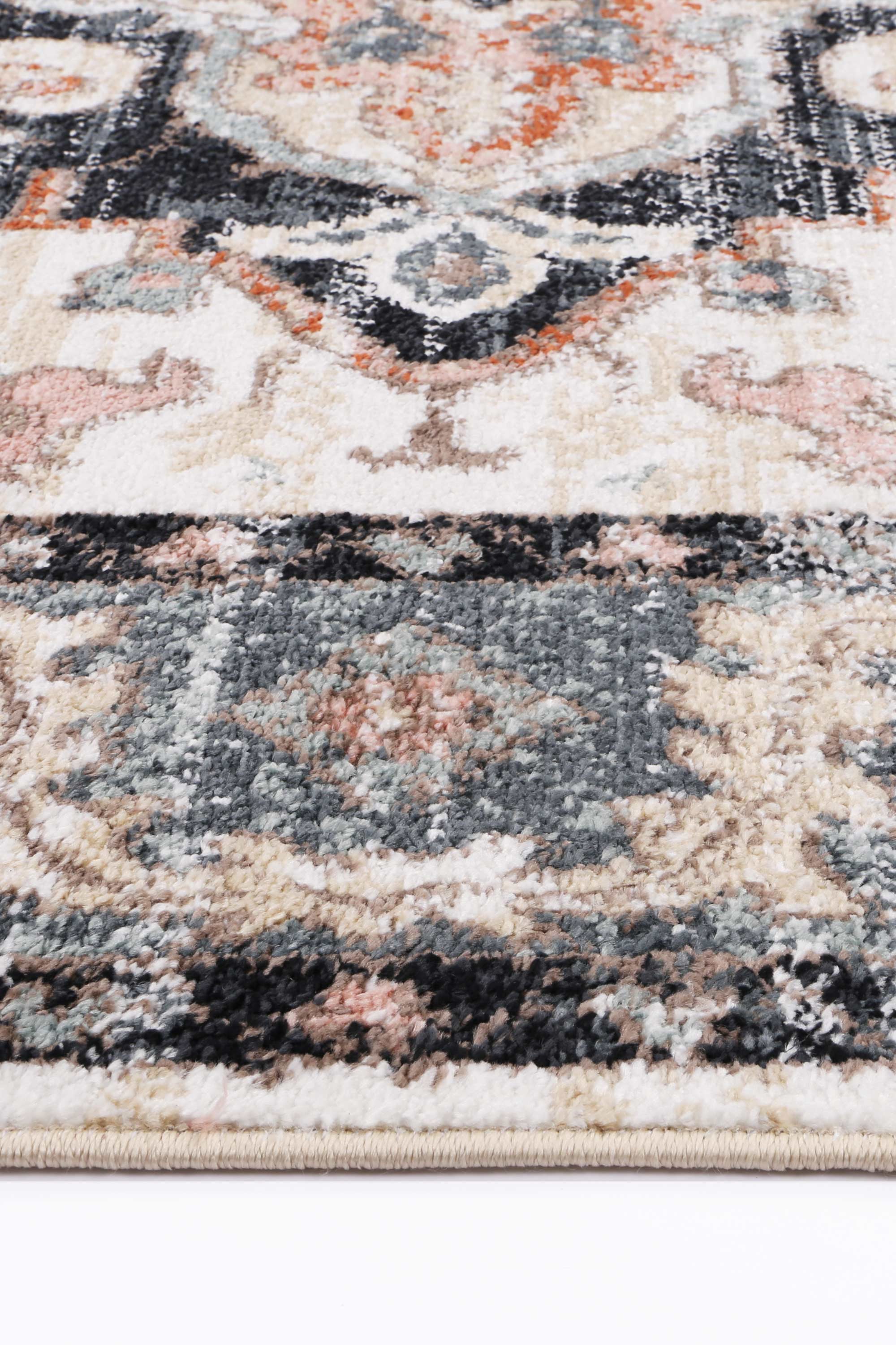 Anatolia Traditional Terracotta Charcoal Rug 240x330cm showcasing intricate patterns in black, grey, cream, and terracotta colors.