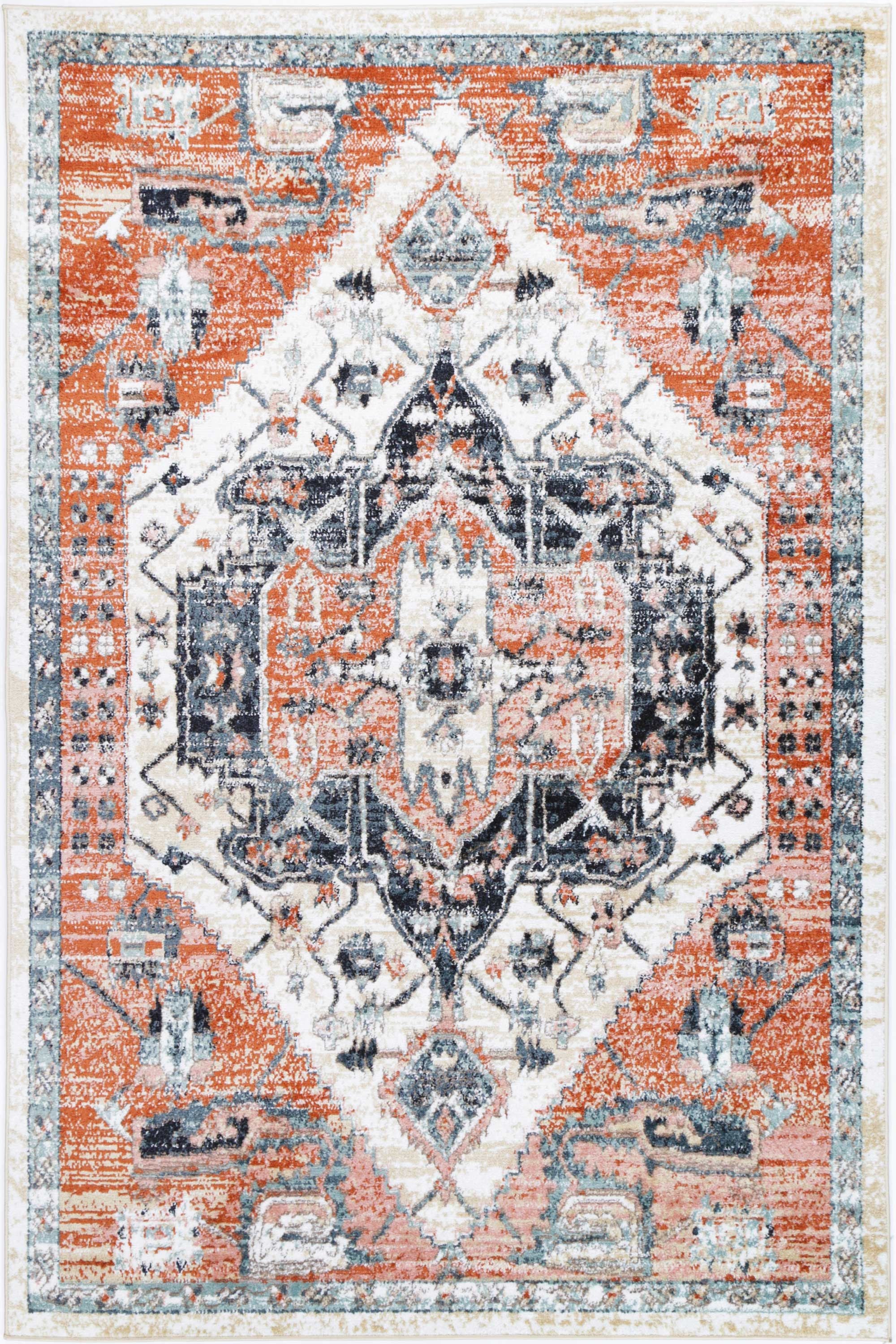 Anatolia Traditional Terracotta White Rug 160x230cm showcasing intricate patterns and a blend of colors.