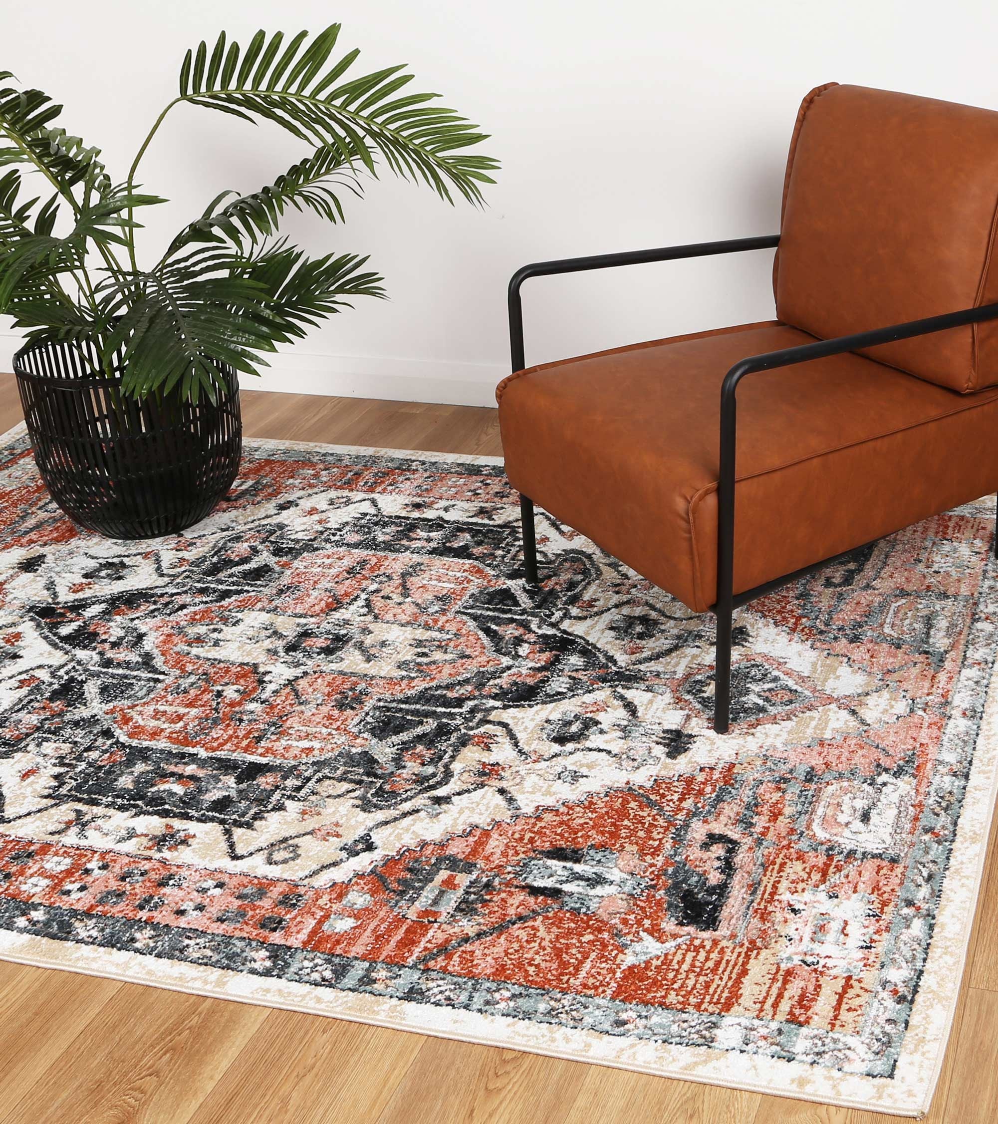 Anatolia Traditional Terracotta White Rug 160x230cm showcasing intricate patterns and a blend of colors.