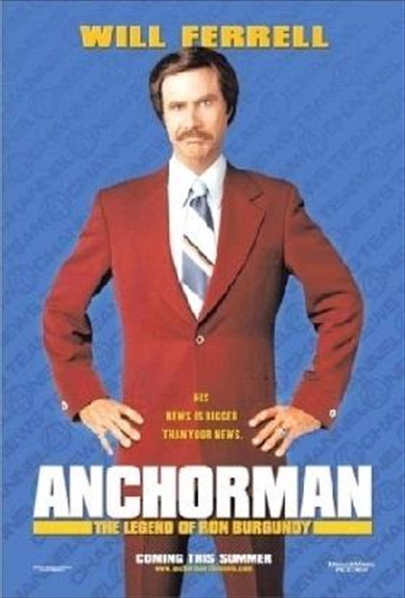 DVD cover of Anchorman - The Legend Of Ron Burgundy featuring Will Ferrell as Ron Burgundy in a classic news anchor pose.