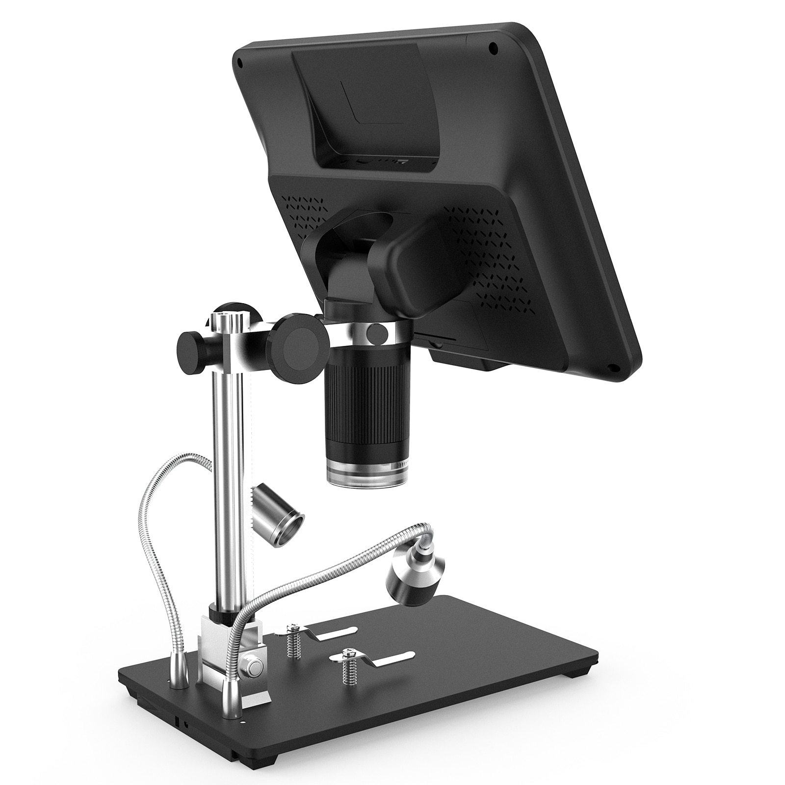 Andonstar AD208S Digital Microscope with 8.5-inch LCD screen, showcasing its adjustable magnification and built-in lights.