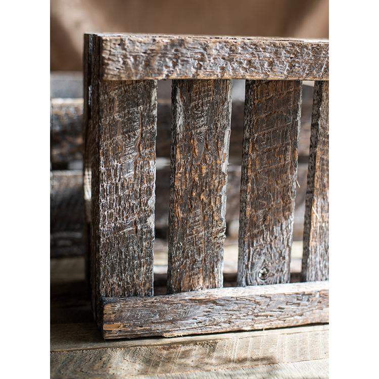 Antique Rectangular Wood Crates in natural brown color, showcasing their rustic charm and sturdy design, perfect for storage and decoration.