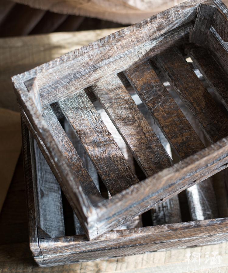 Antique Rectangular Wood Crates in natural brown color, showcasing their rustic charm and sturdy design, perfect for storage and decoration.