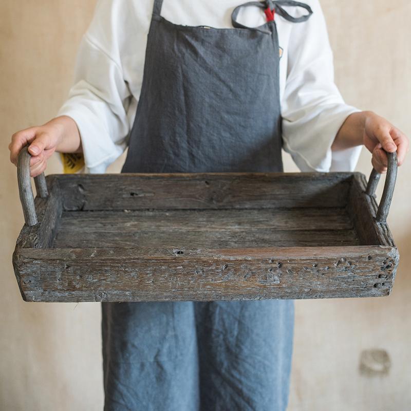 Antique Wood Tray made from solid wood, featuring a unique handcrafted design with natural brown tones.