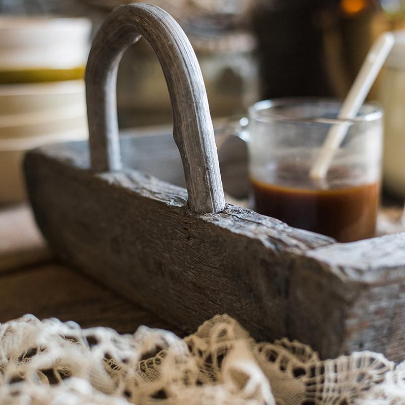 Antique Wood Tray made from solid wood, featuring a unique handcrafted design with natural brown tones.