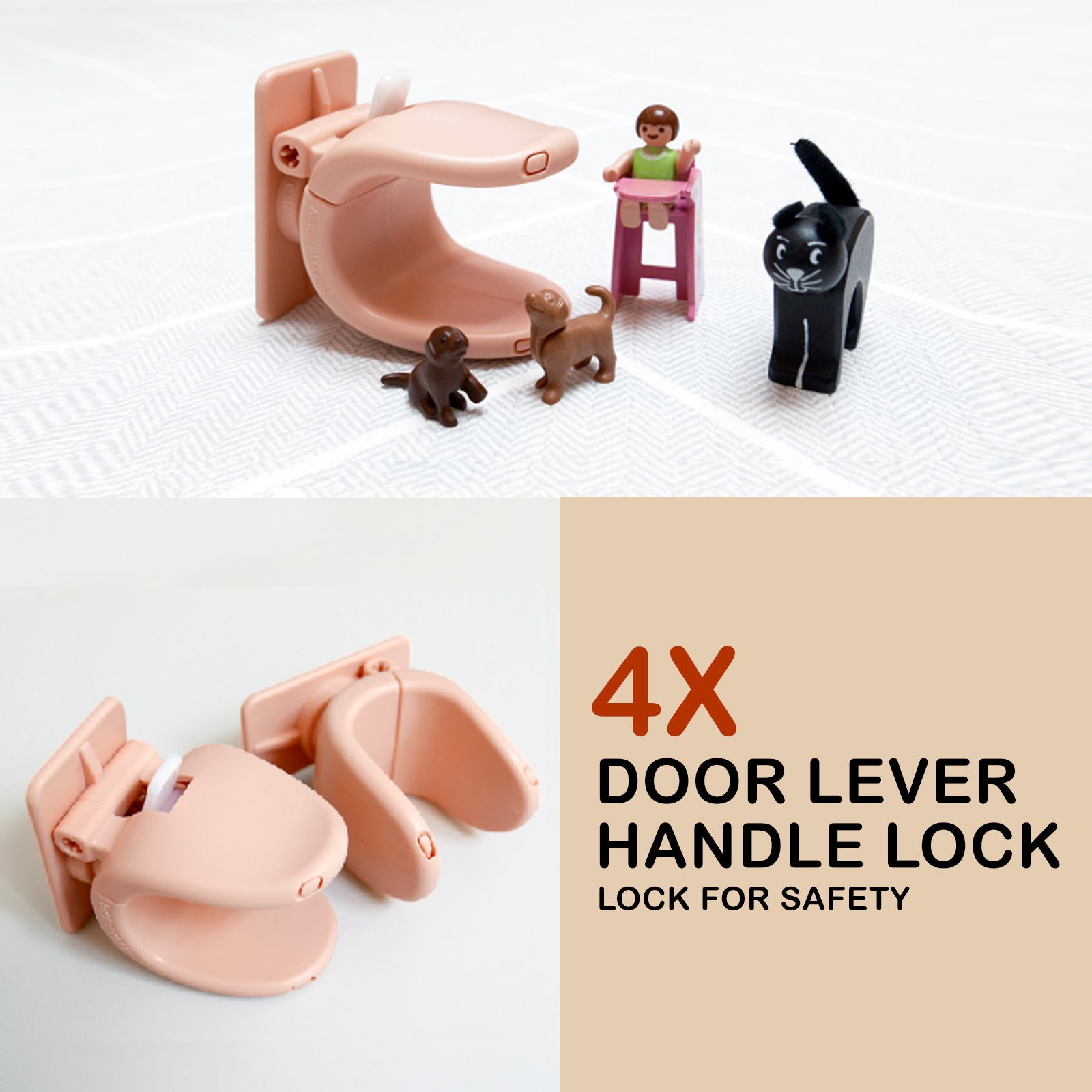 Appason 4X Apricot Pink Door Lever Lock, a child and pet proof adhesive handle lock designed for safety.