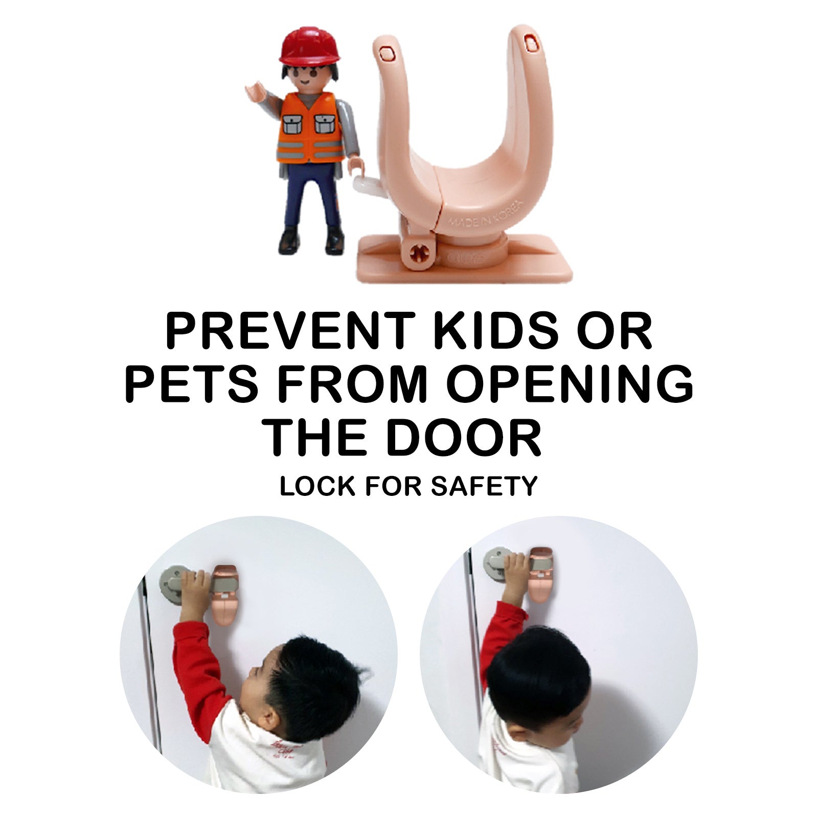 Appason 4X Apricot Pink Door Lever Lock, a child and pet proof adhesive handle lock designed for safety.