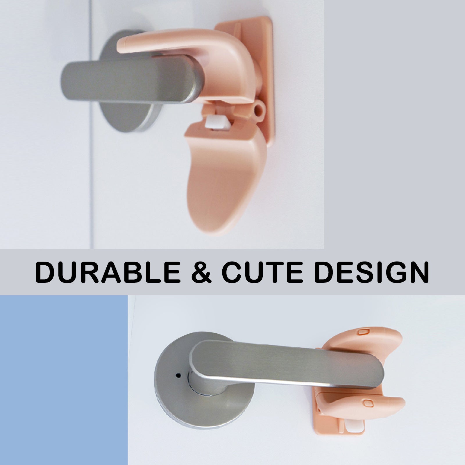 Appason 4X Apricot Pink Door Lever Lock, a child and pet proof adhesive handle lock designed for safety.