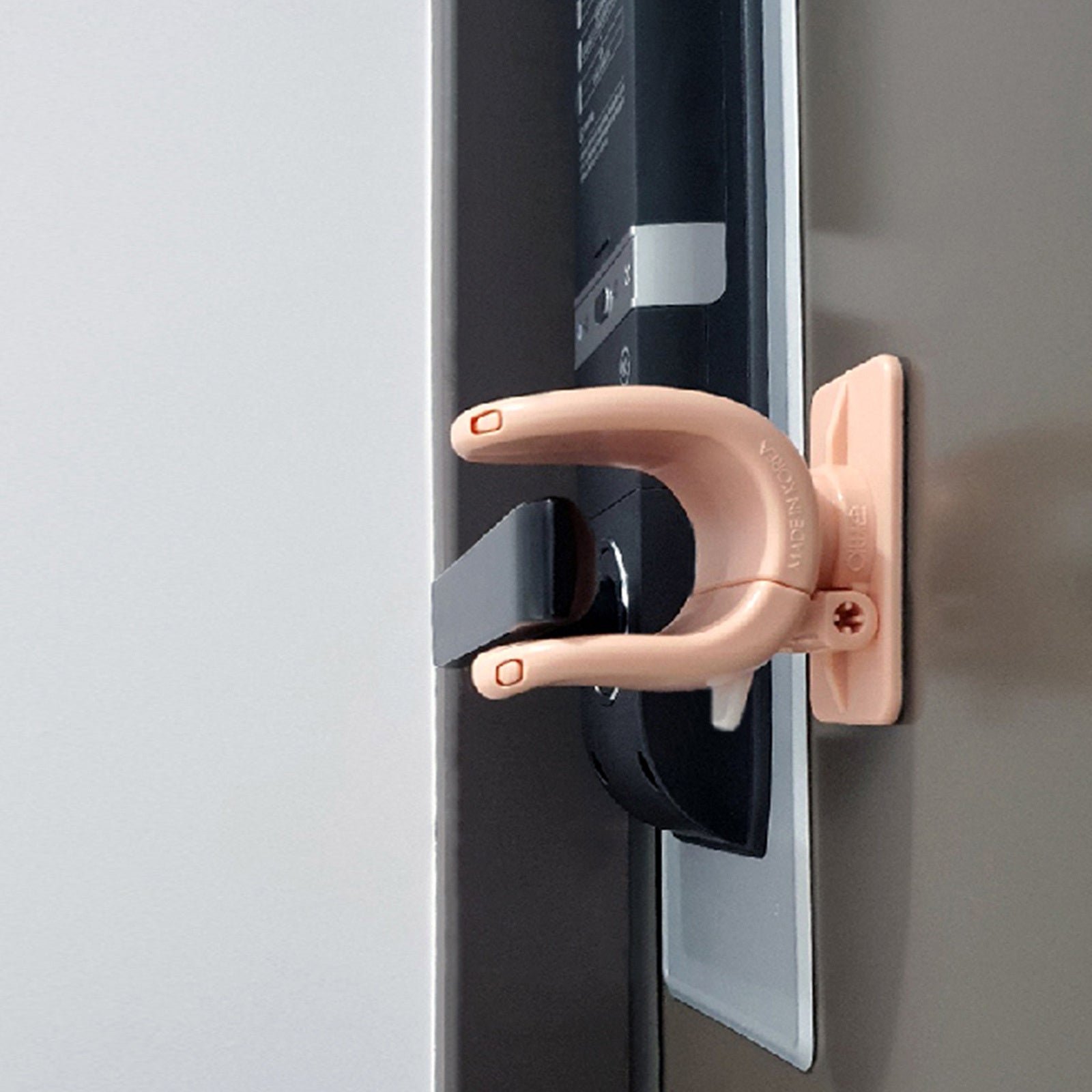 Appason 4X Apricot Pink Door Lever Lock, a child and pet proof adhesive handle lock designed for safety.