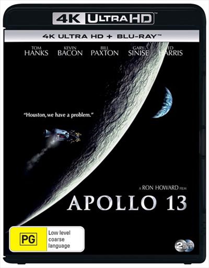 Apollo 13 Blu-ray + UHD edition featuring astronauts and spacecraft in a dramatic space scene.