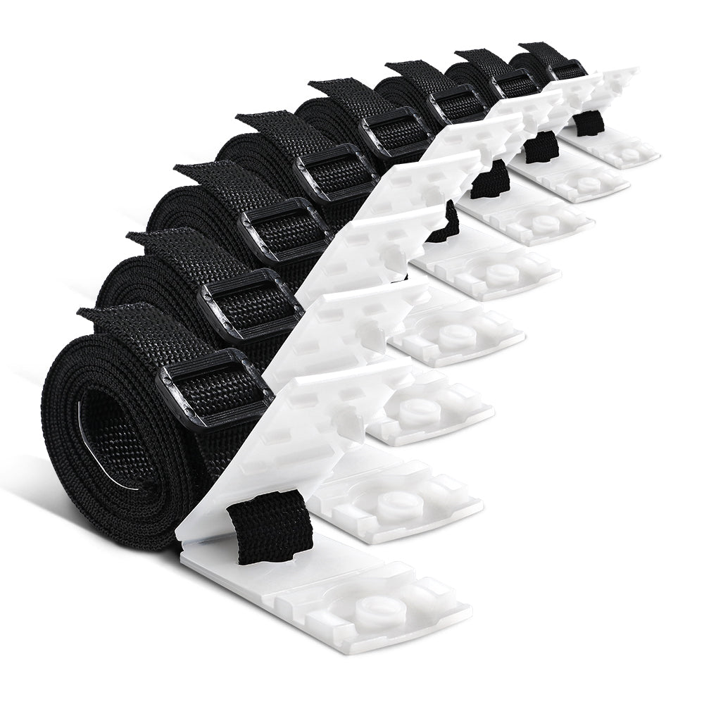 Aquabuddy Pool Cover Roller Attachment Straps Kit including 8 nylon straps, buckles, and clips for secure pool cover attachment.