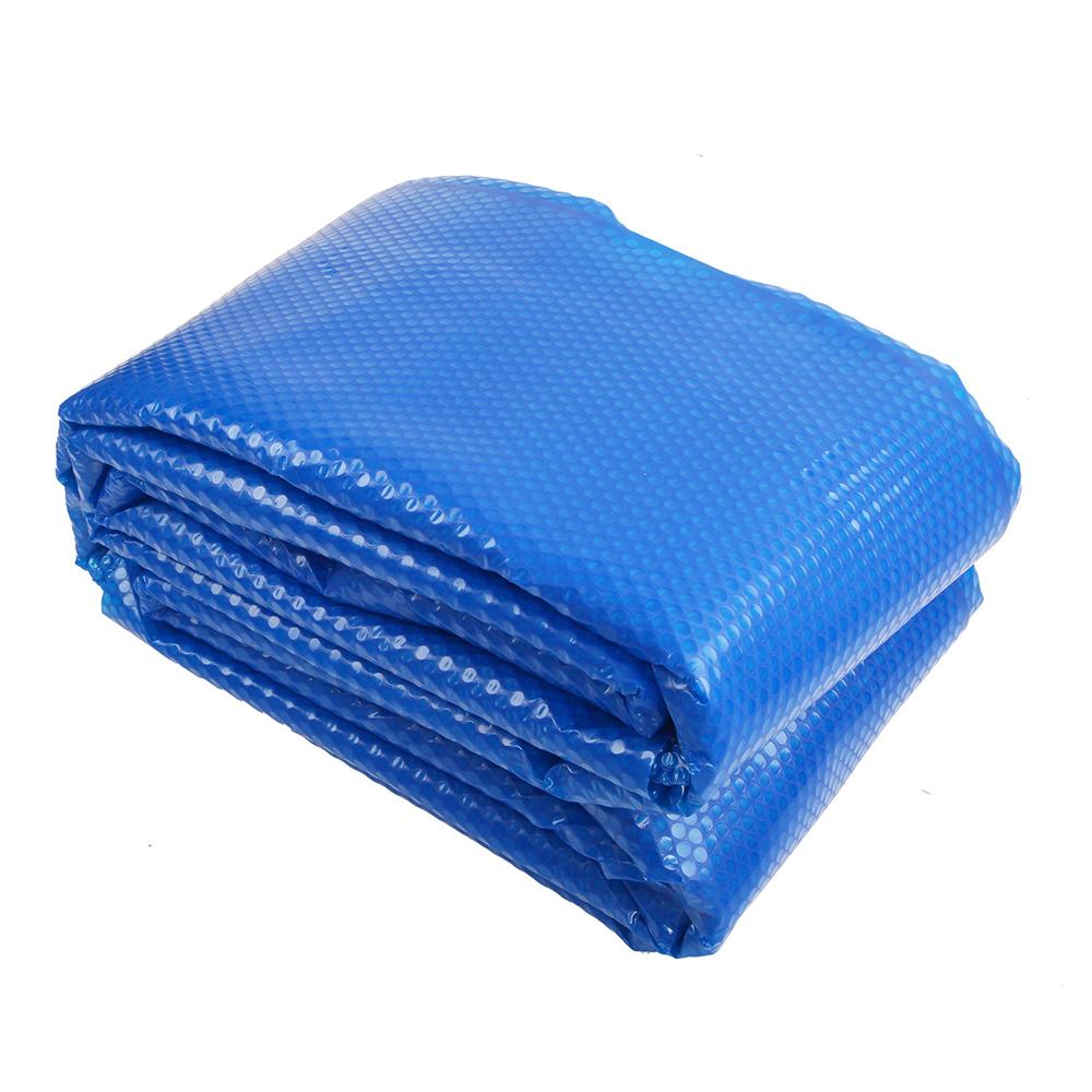 Aquabuddy Solar Swimming Pool Cover 7m x 4m with blue top and silver underside, designed for heat retention and debris prevention.