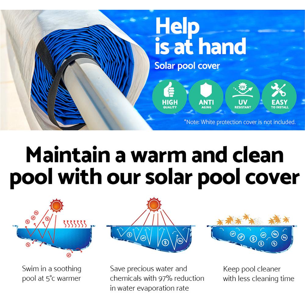 Aquabuddy Solar Swimming Pool Cover Roller with adjustable aluminium construction and blue solar cover, designed for easy operation and maintenance.