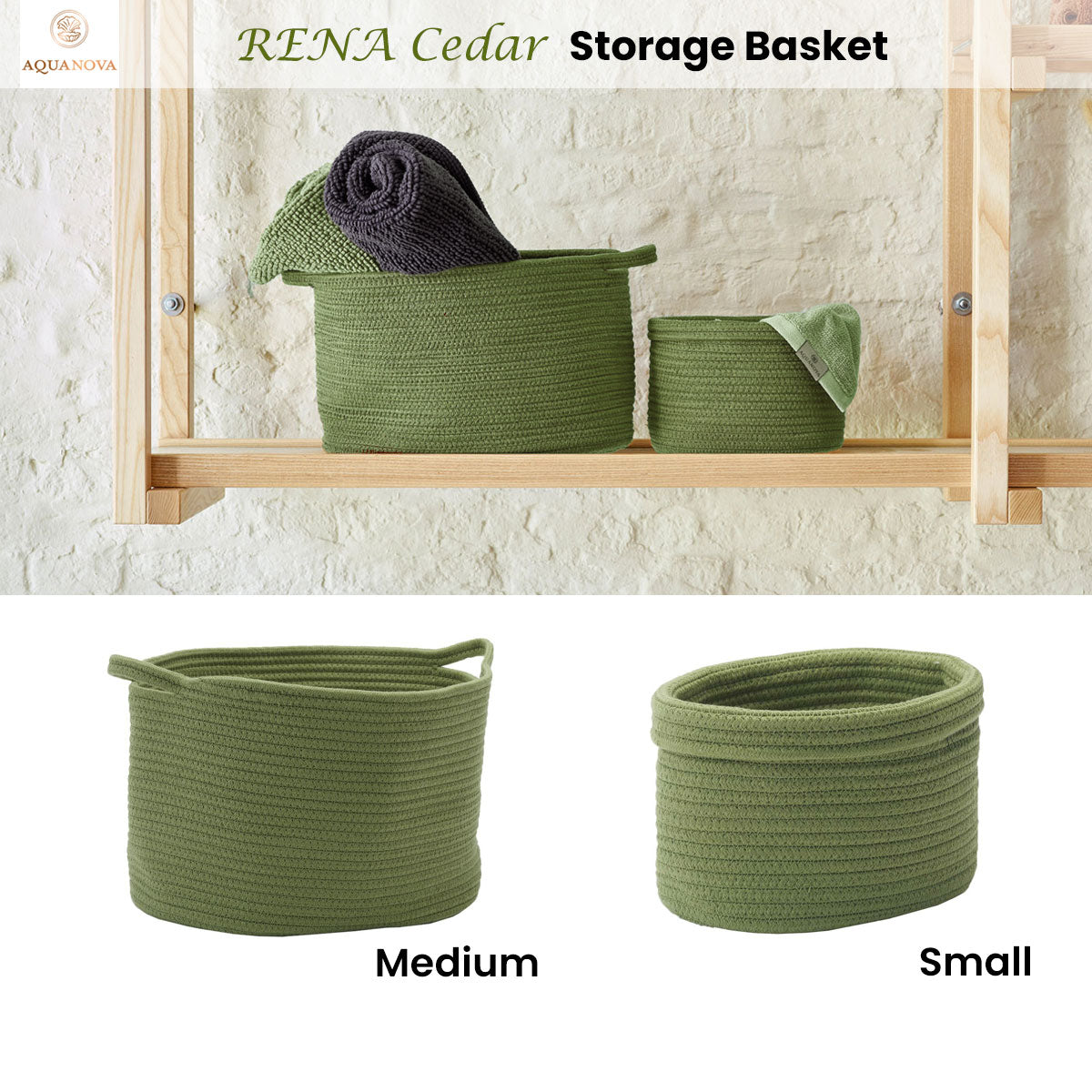 Aquanova RENA Cedar Storage Basket in soft hues, made of cotton and polyester, ideal for bathroom storage.