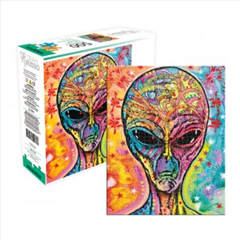 Aquarius Dean Russo Alien 500 Piece Jigsaw Puzzle featuring vibrant colors and abstract animal designs.