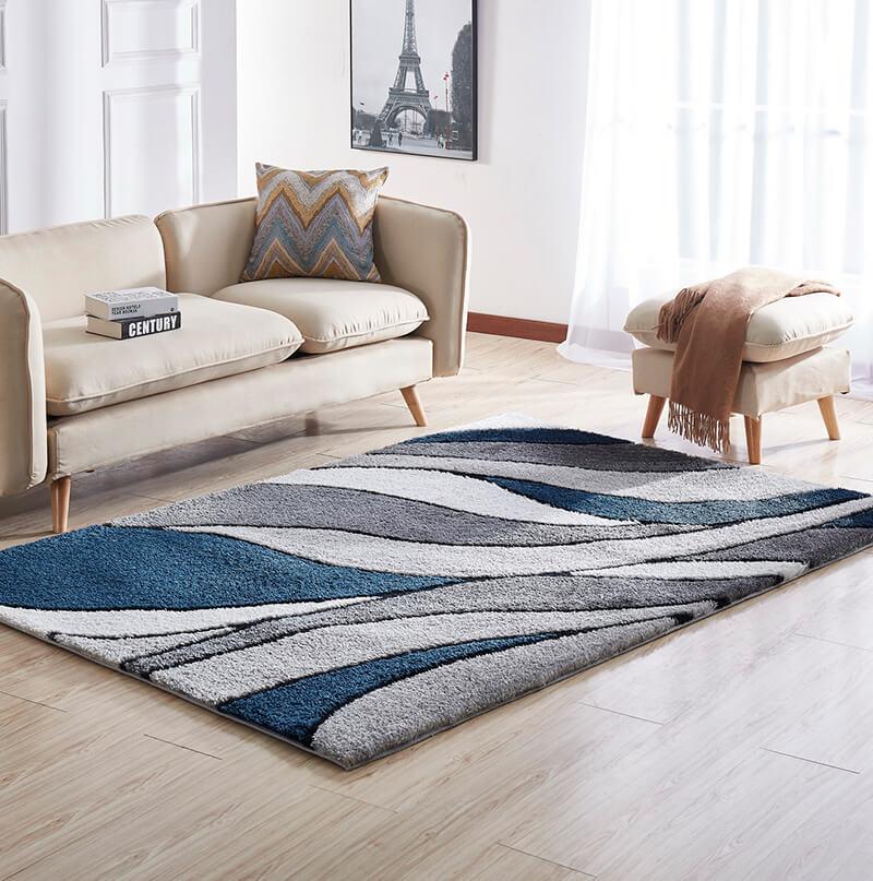 Aria Blue & Gray Soft Pile Shaggy Area Rug showcasing a plush texture and modern design, perfect for enhancing home decor.