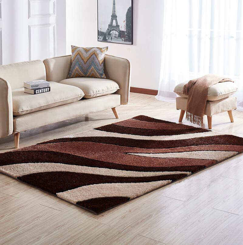 Aria Brown & Beige Soft Pile Shaggy Area Rug showcasing its plush texture and modern design, perfect for enhancing home decor.