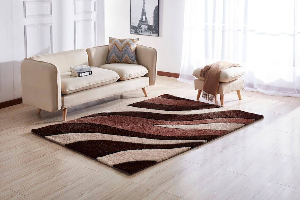 Aria Brown & Beige Soft Pile Shaggy Area Rug showcasing its plush texture and modern design, perfect for enhancing home decor.