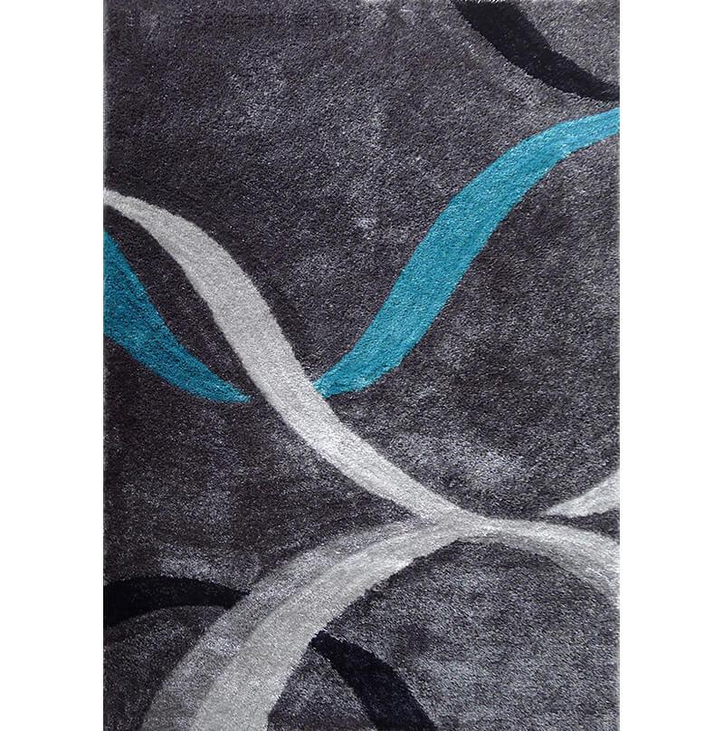 Aria Gray, Turquoise & Silver Soft Pile Shaggy Area Rug showcasing its plush texture and modern color palette.