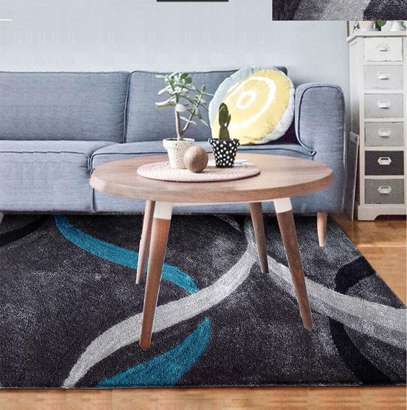 Aria Gray, Turquoise & Silver Soft Pile Shaggy Area Rug showcasing its plush texture and modern color palette.