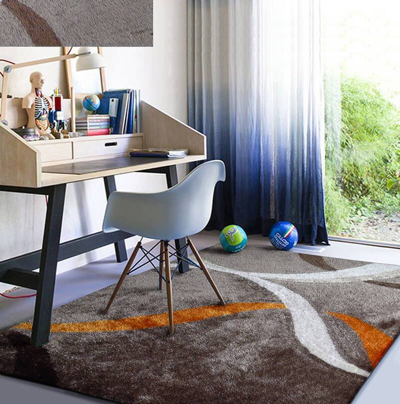 Aria Mocha & Rust Soft Pile Shaggy Area Rug showcasing a plush texture and modern design in warm colors.