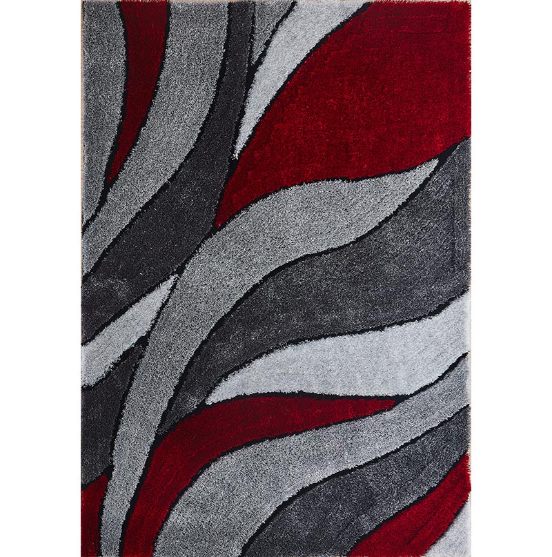 Aria Red & Gray Soft Pile Shaggy Area Rug showcasing a modern design with a plush texture, perfect for enhancing home decor.