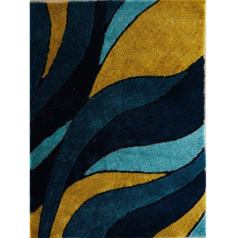 Aria Yellow and Blue Shag Area Rug showcasing soft shag texture and vibrant colors, perfect for modern home decor.