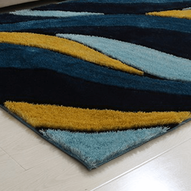 Aria Yellow and Blue Shag Area Rug showcasing soft shag texture and vibrant colors, perfect for modern home decor.