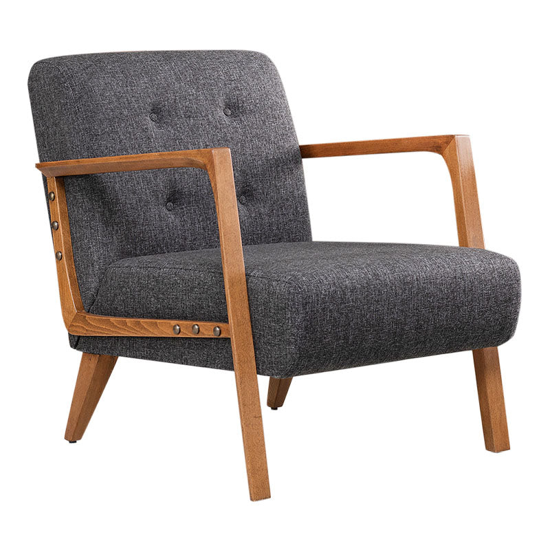 BUCKINGHAM Anthracite Armchair with natural beech wood legs, stylish and comfortable design.