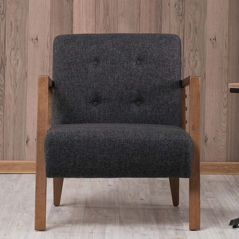 BUCKINGHAM Anthracite Armchair with natural beech wood legs, stylish and comfortable design.